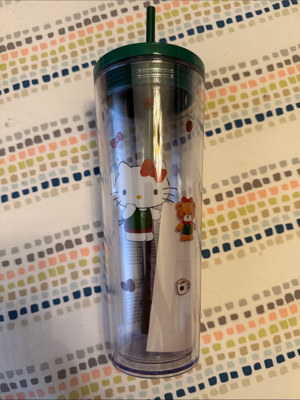 Starbucks Clear Hello Kitty Tumbler with Green Lid and Straw